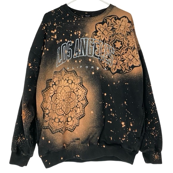 Los Angeles Sweatshirt Womens Size Medium Black Handmade Floral Mandala Pullover - Picture 1 of 10